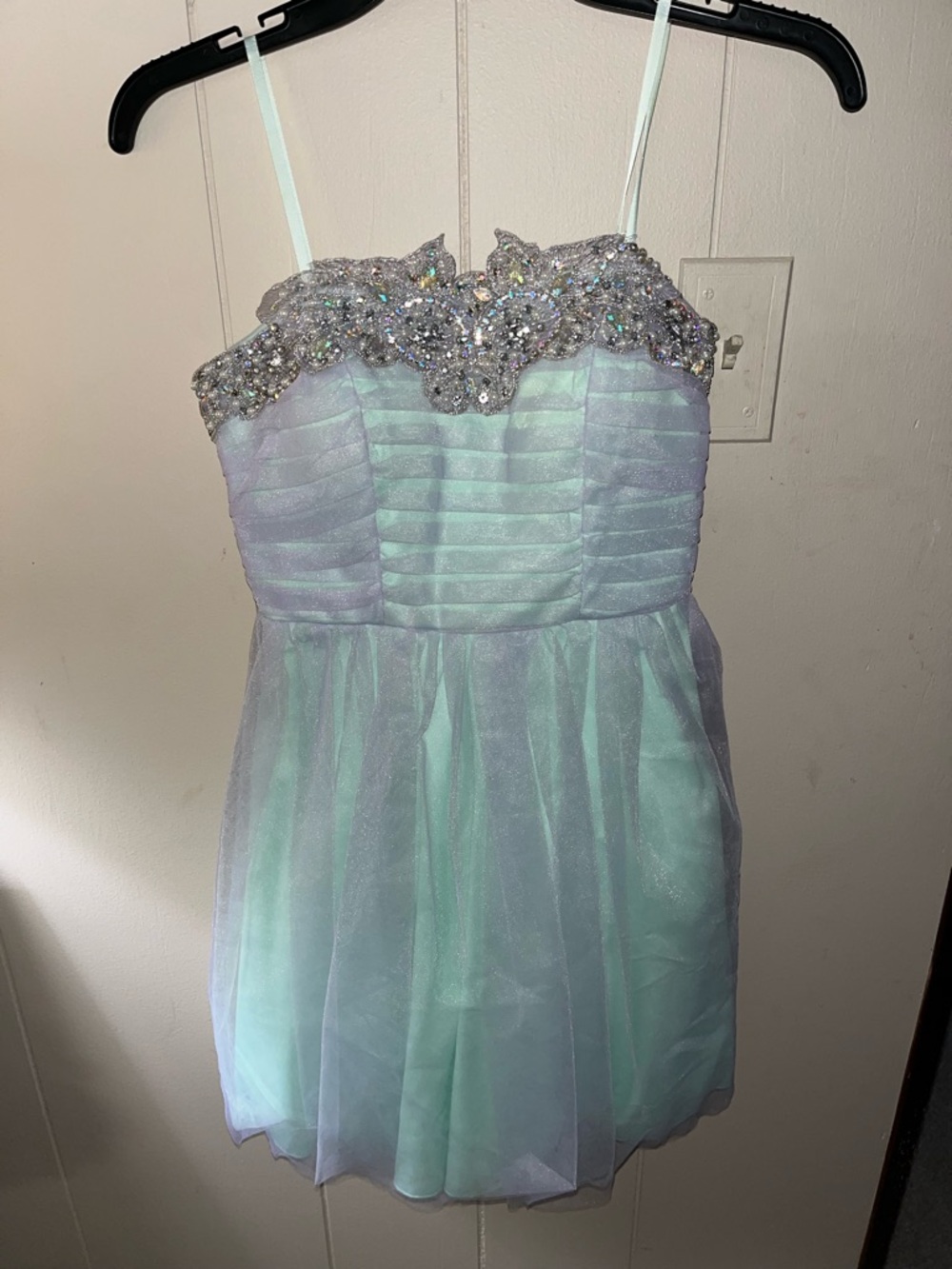 City Triangles Strapless Mint Green and Silver Beaded Juniors Formal Dress
